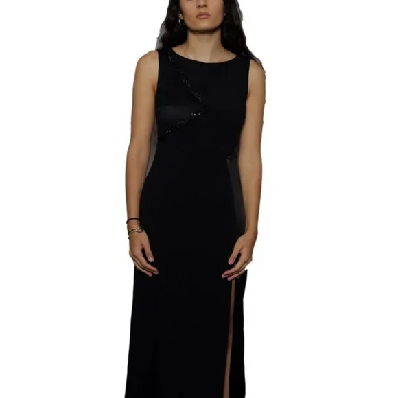 Versace 2016 Black Maxi Slit Swavorski Satin Dress Sz 40 - Picture 5 of 6